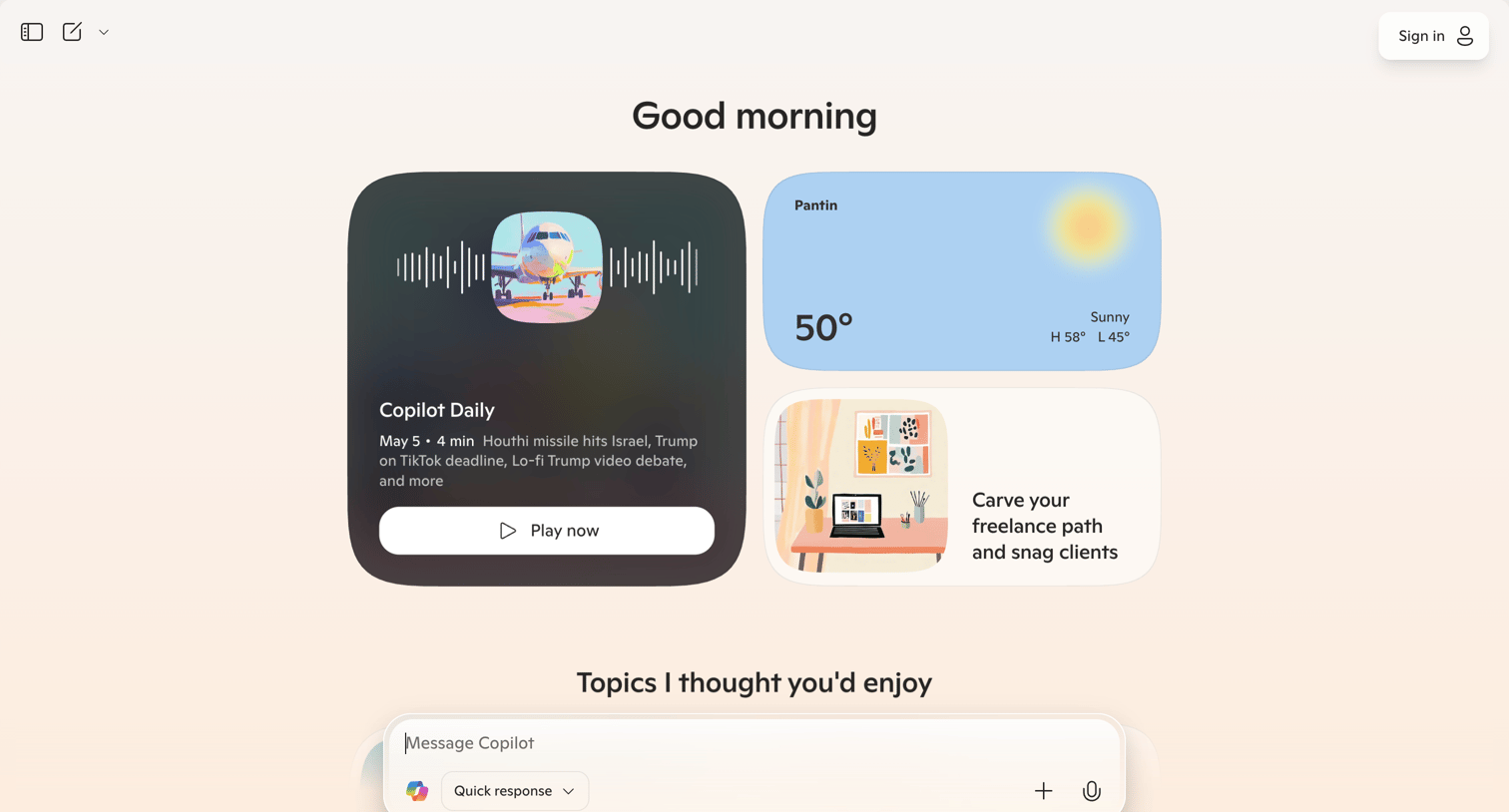 Copilot - Microsoft Copilot: Your AI companion screen