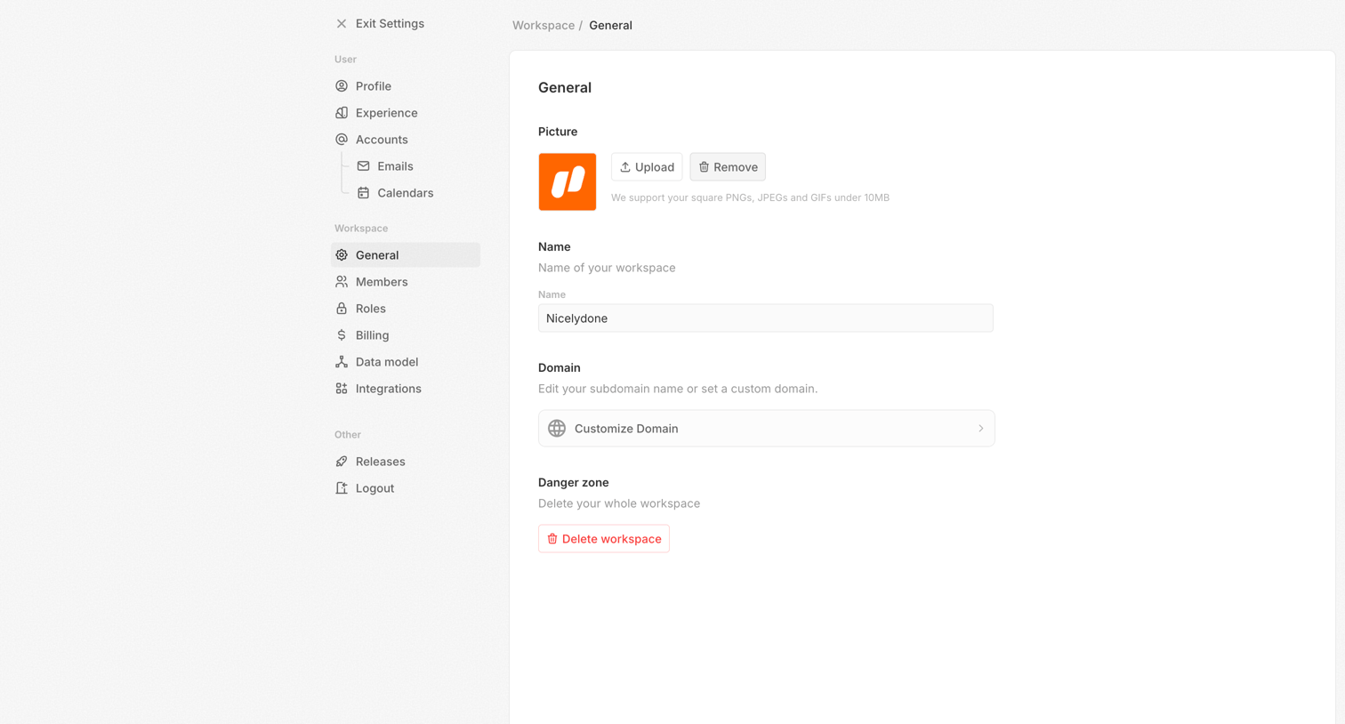 Twenty - General - Settings screen