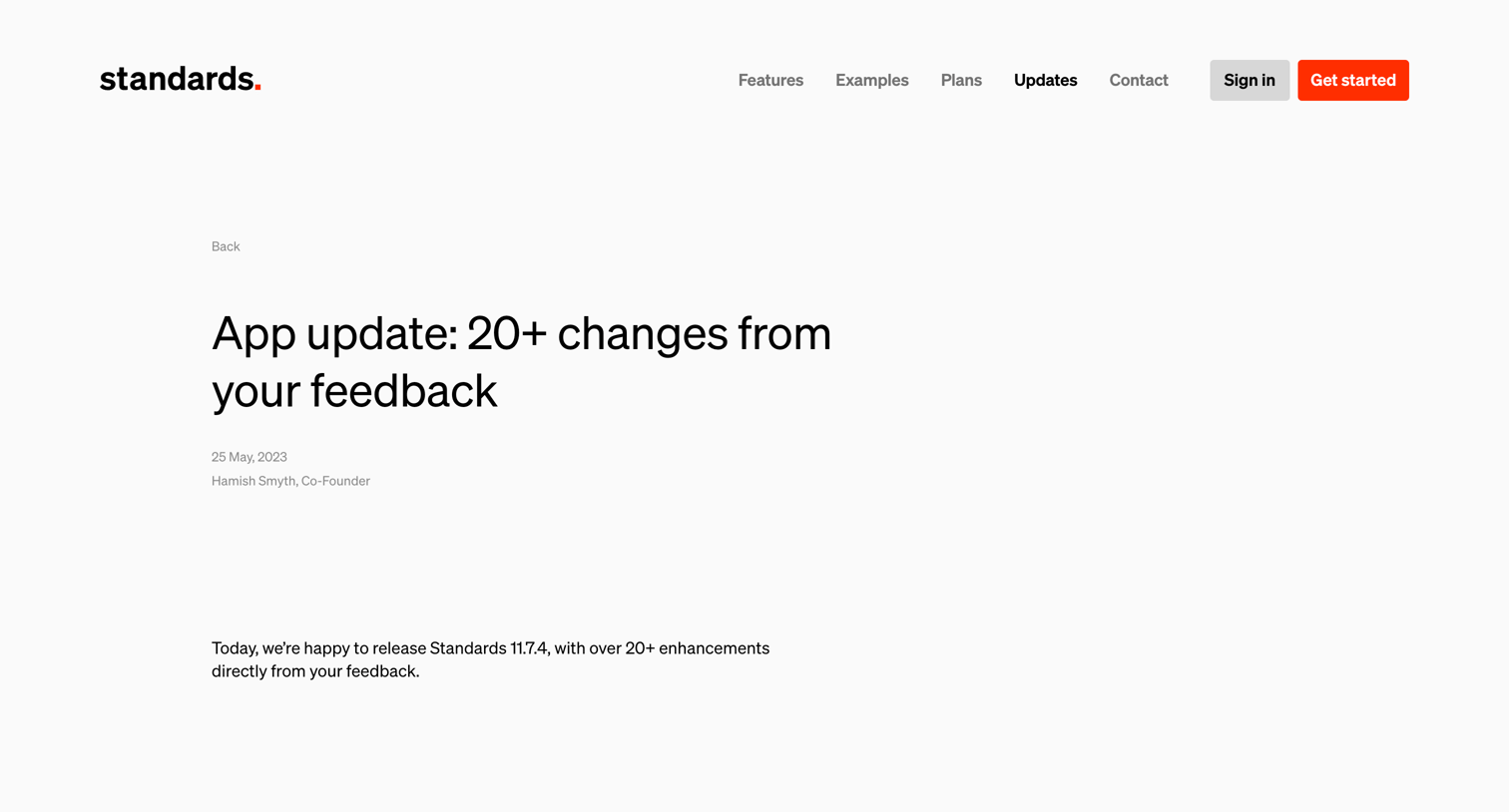 Standards - App update 20+ changes from your feedback — Standards screen