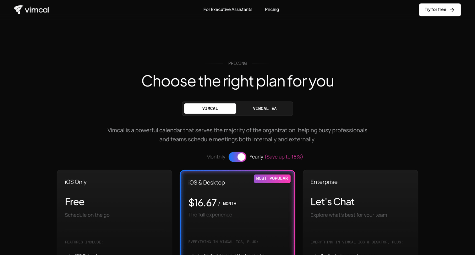 pricing · vimcal.com from Vimcal