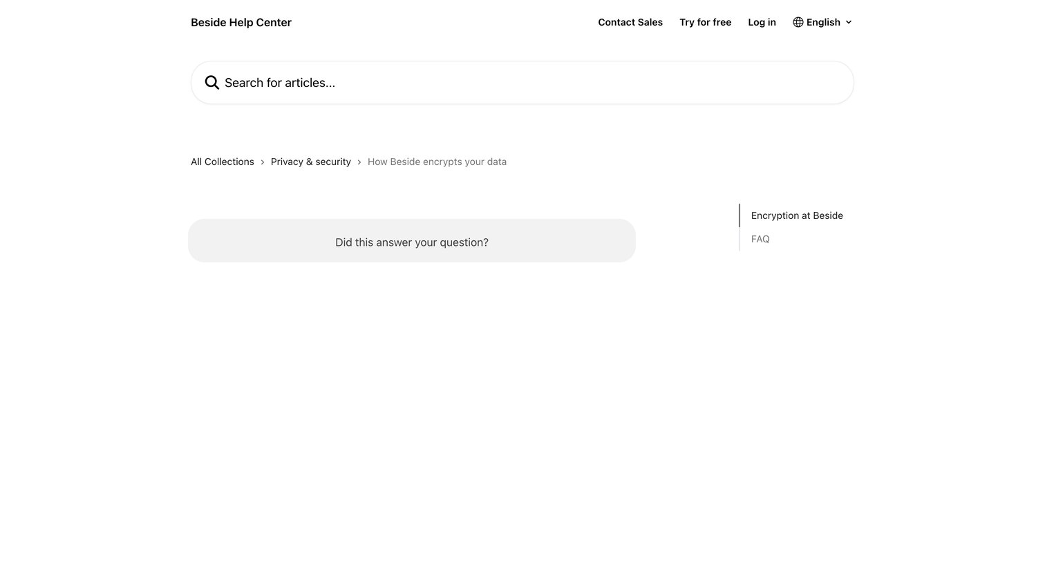 Beside - How Beside encrypts your data Beside Help Center screen