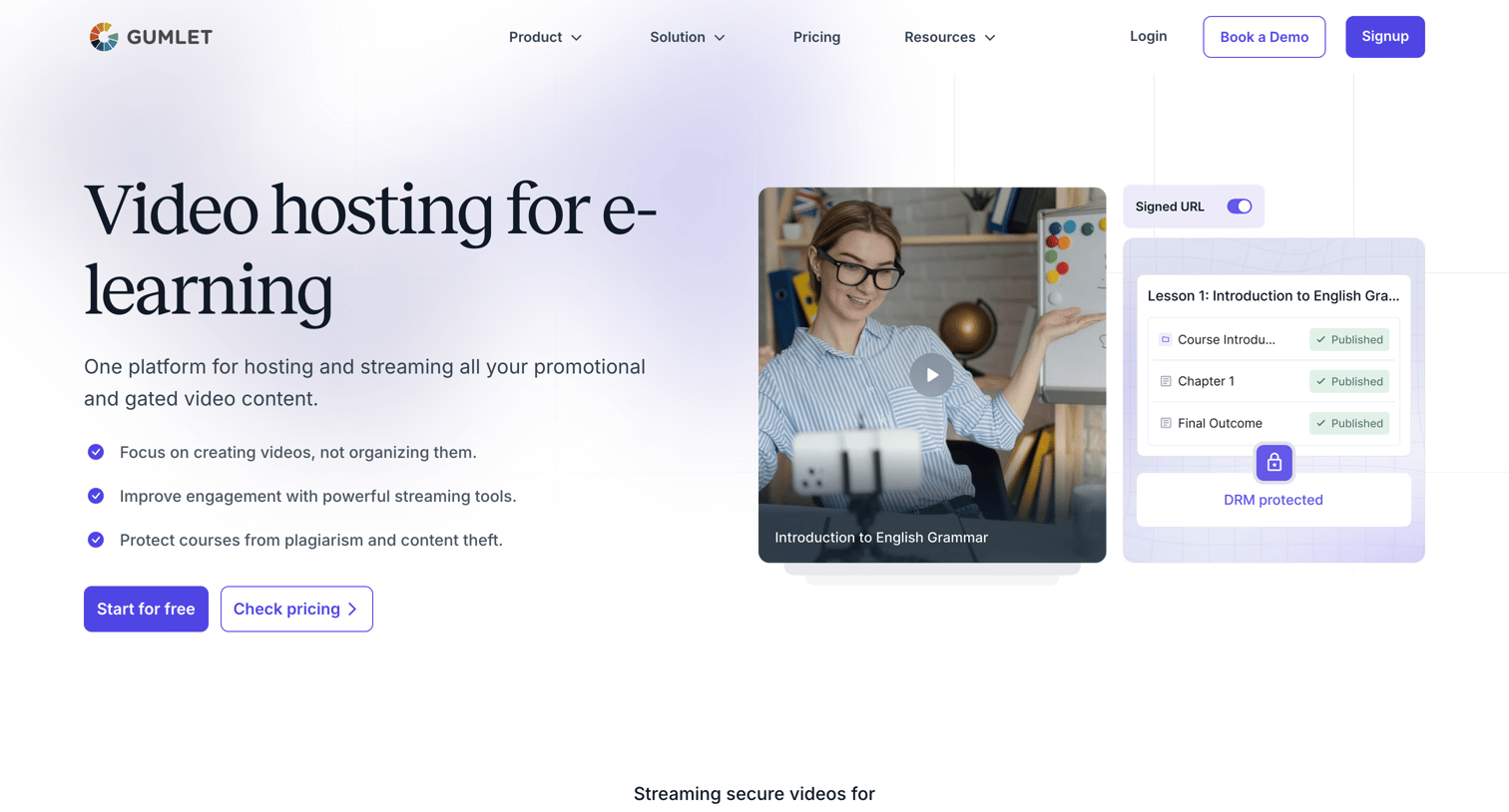 Gumlet - Video hosting for e-learning screen
