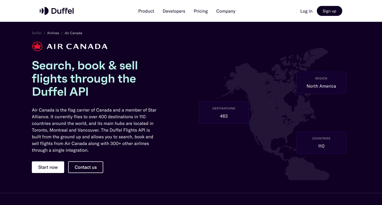 Duffel - Duffel API Search, Book | Sell Air Canada Flights – Duffel screen