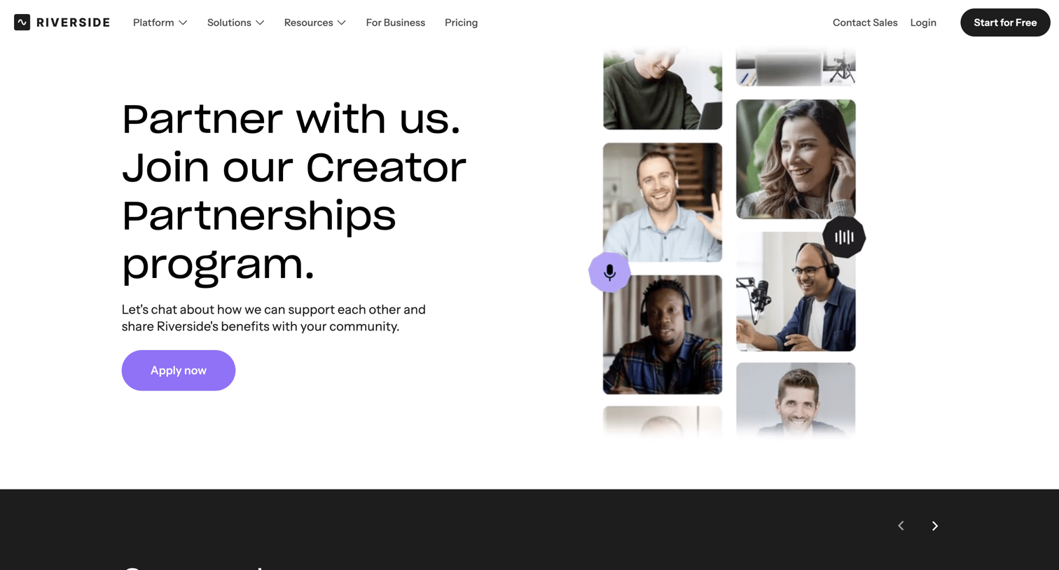 Riverside - Creator Partnerships screen
