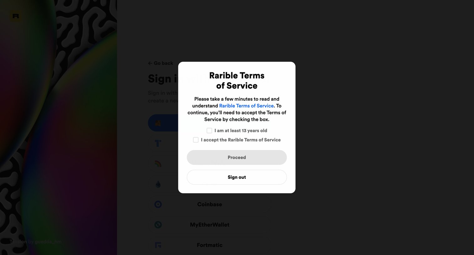 Rarible - Sign in | Rarible screen