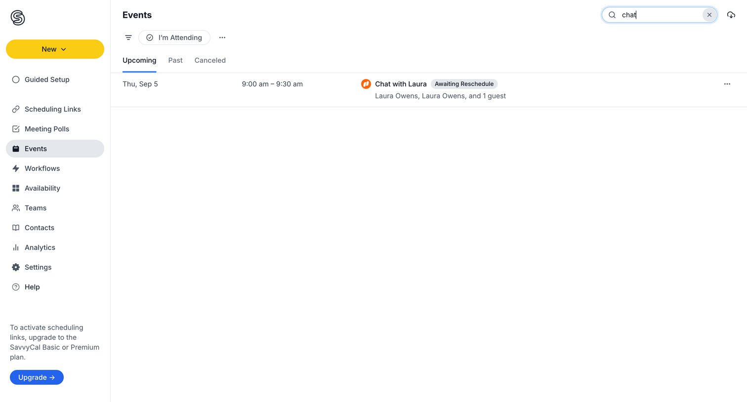 SavvyCal - Events screen