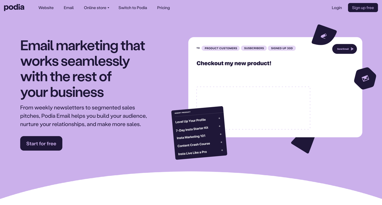 Podia - Email marketing for your solo business | Podia screen