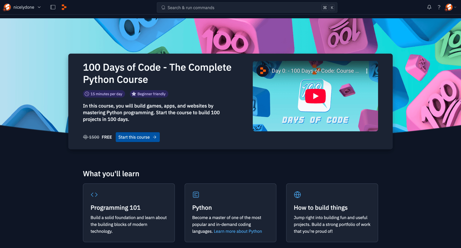 Replit - 100 Days of Code - The Complete Python Course - Replit screen