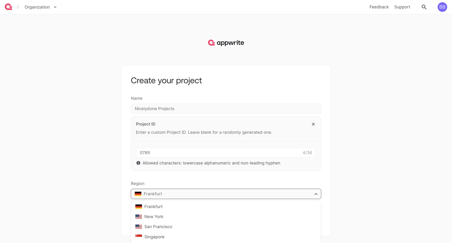 Appwrite - Create project - Appwrite screen