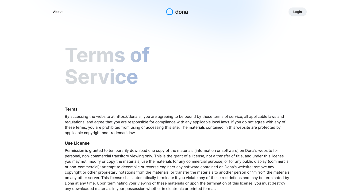 Dona - Terms of Service - Dona screen