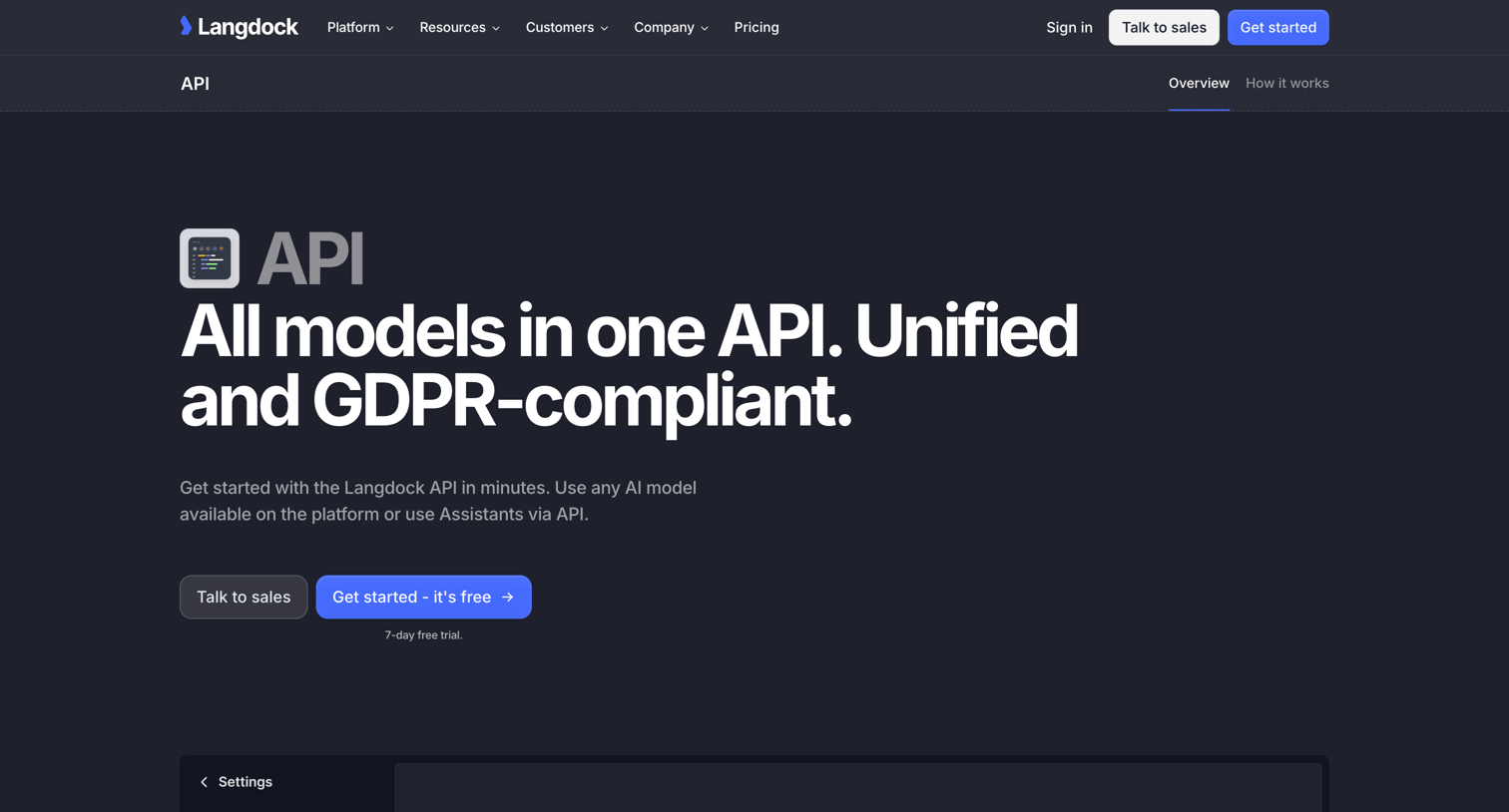 Langdock - API | All models in one API. Unified and GDPR-compliant. screen