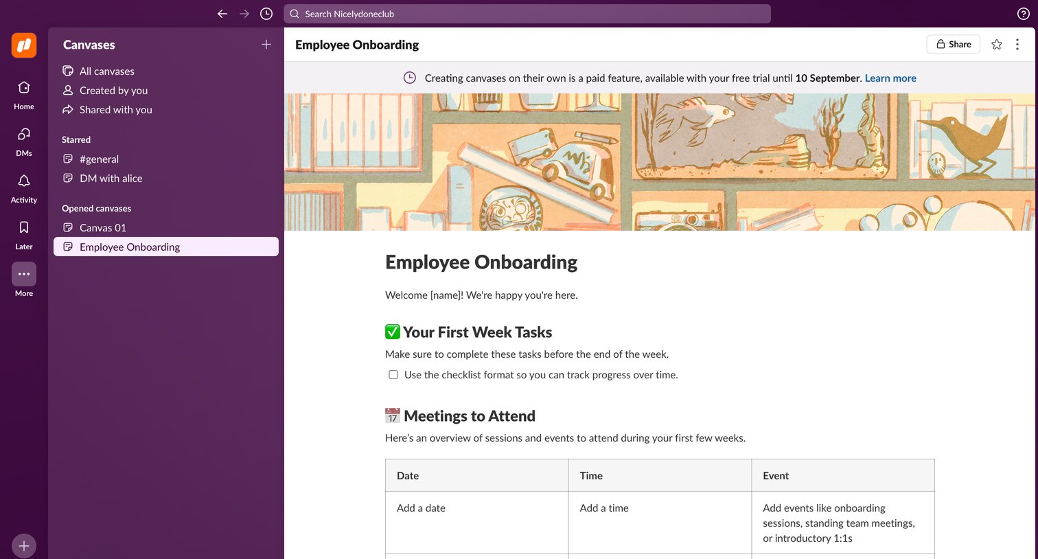 Slack - Employee Onboarding - Nicelydoneclub - Slack screen