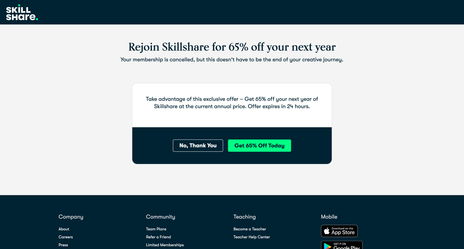 Skillshare - Skillshare - Rejoin Membership screen