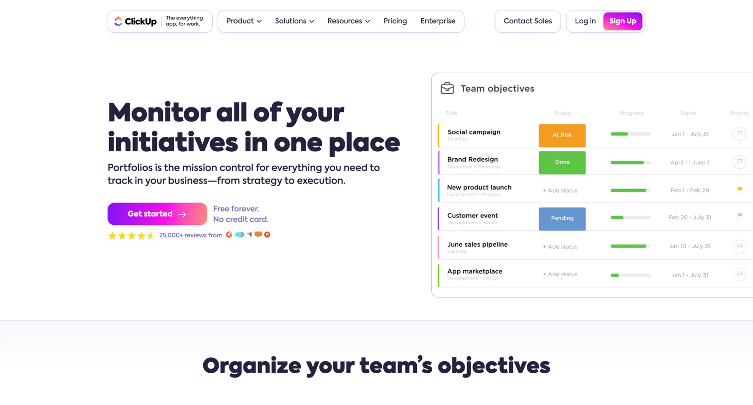 ClickUp - Portfolios in ClickUp screen