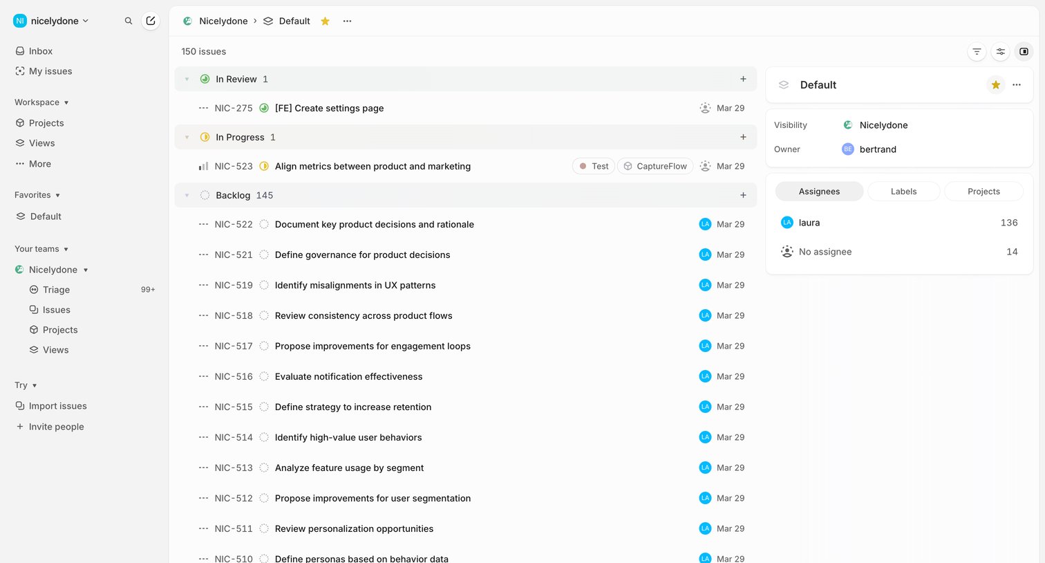 Linear - Default screen