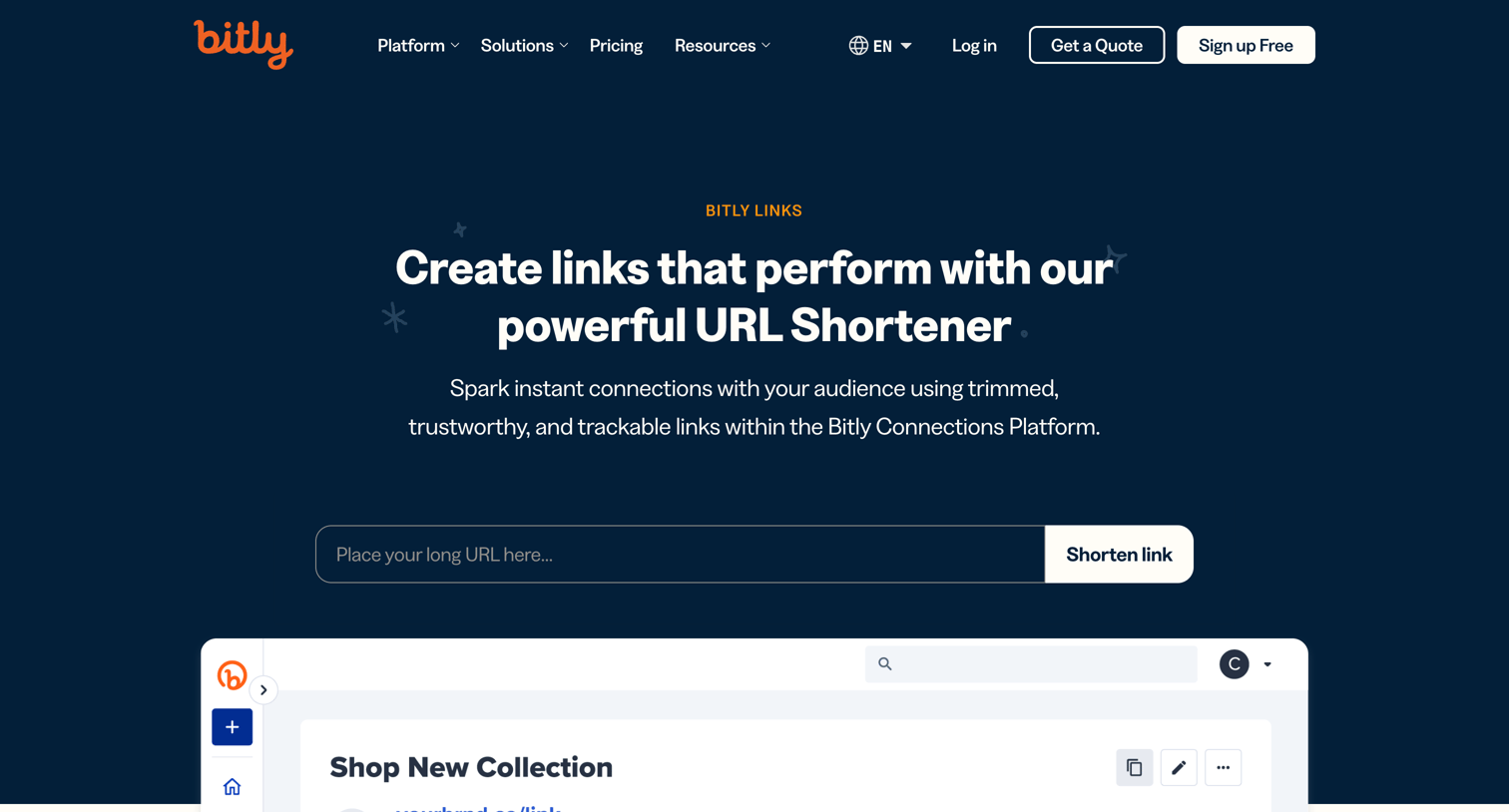 Bitly - URL Shortener | Shorten URLs with a Custom Link Shortener  Bitly screen