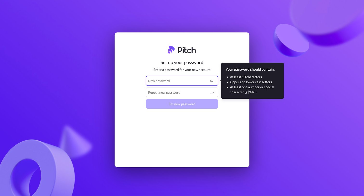 Pitch - Login to Pitch screen