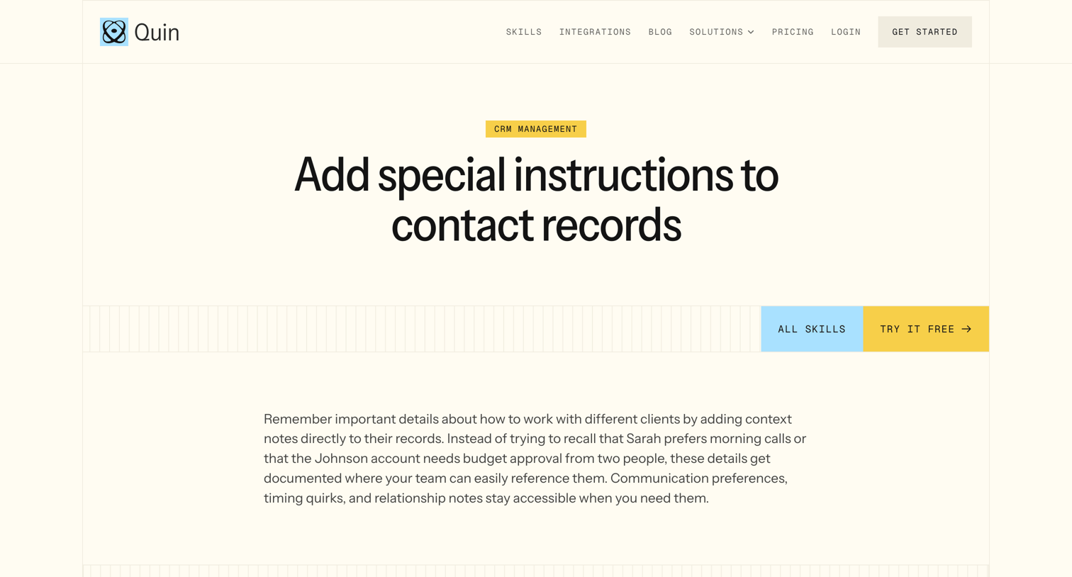 Quin - Quin Features — Add special instructions to contact records screen