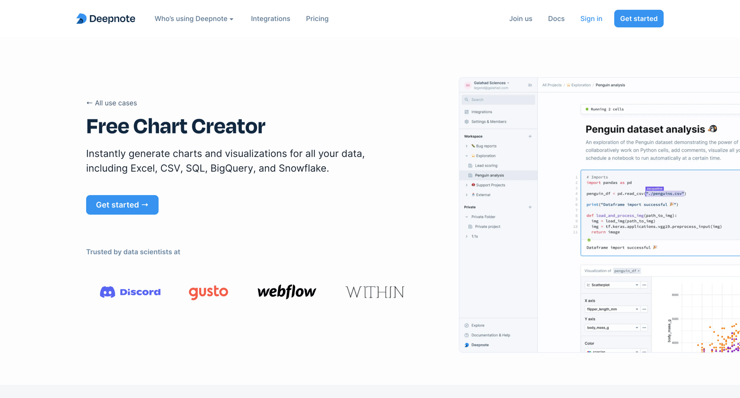 Deepnote - Free Chart Creator screen