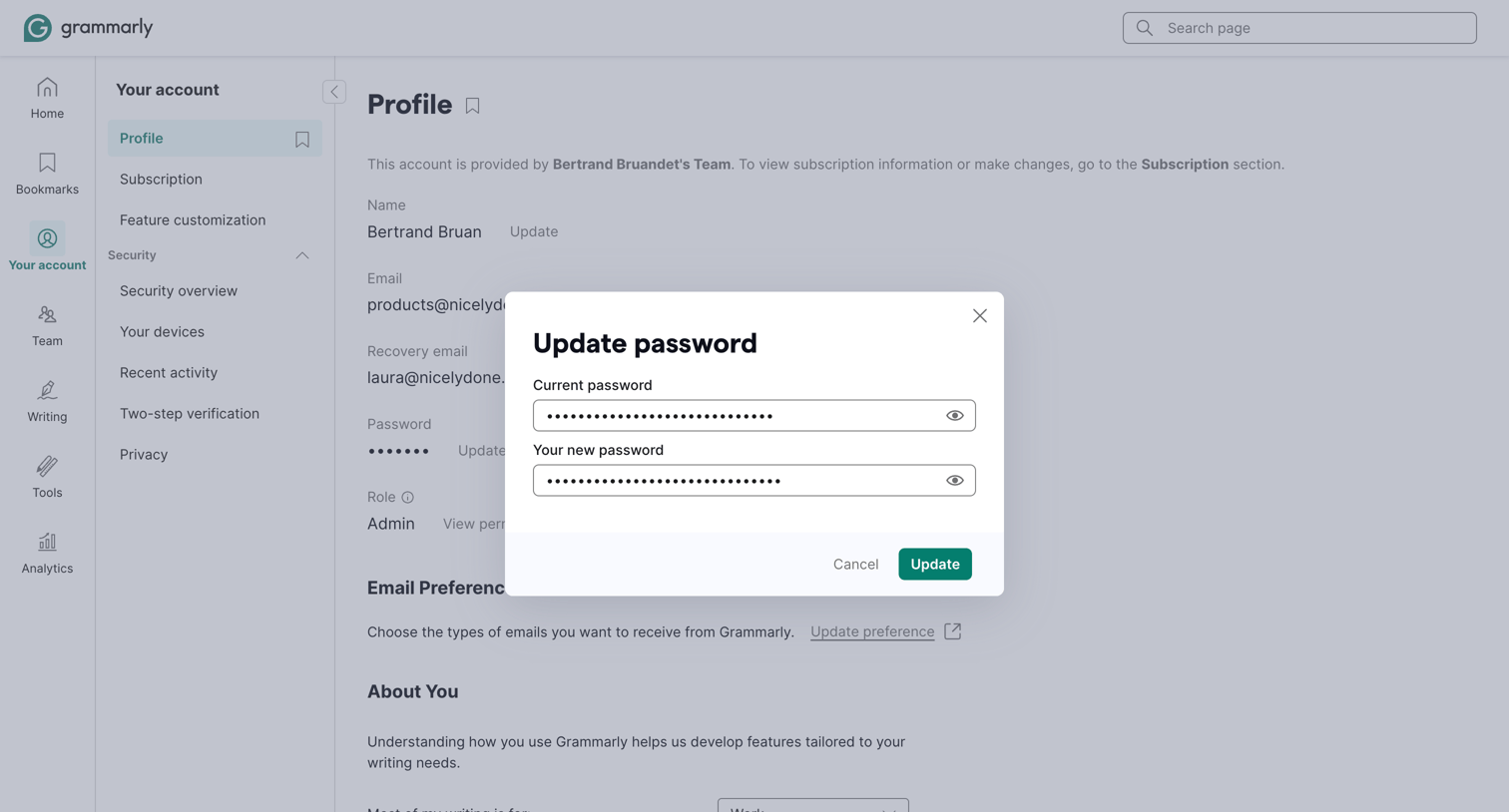 Grammarly - Account | Grammarly screen