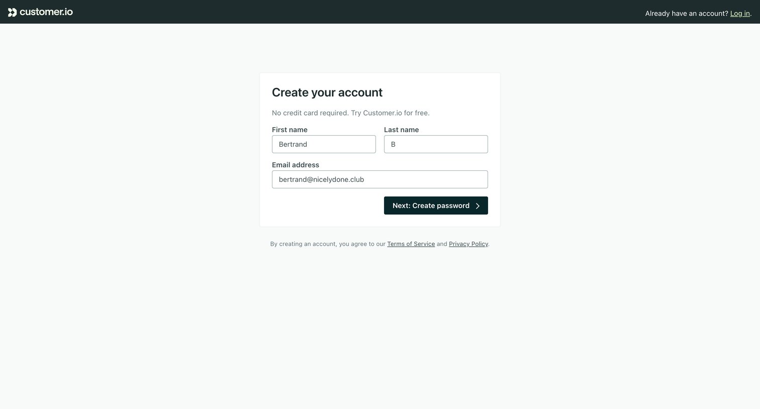 Customer.io screen