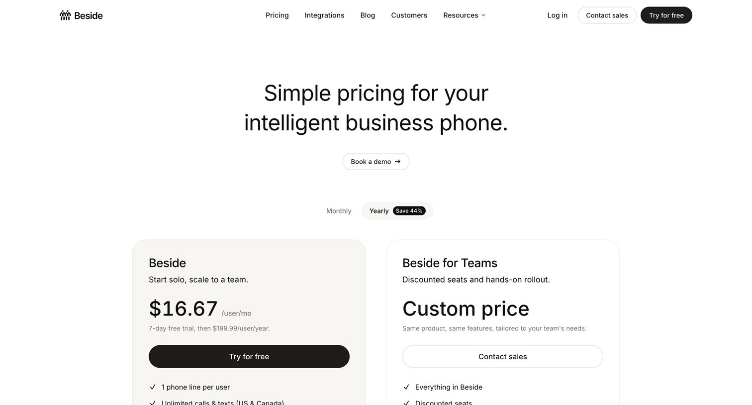 Beside - Pricing screen