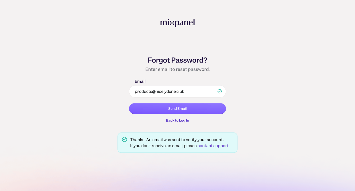 Mixpanel - Forgot password - Mixpanel screen