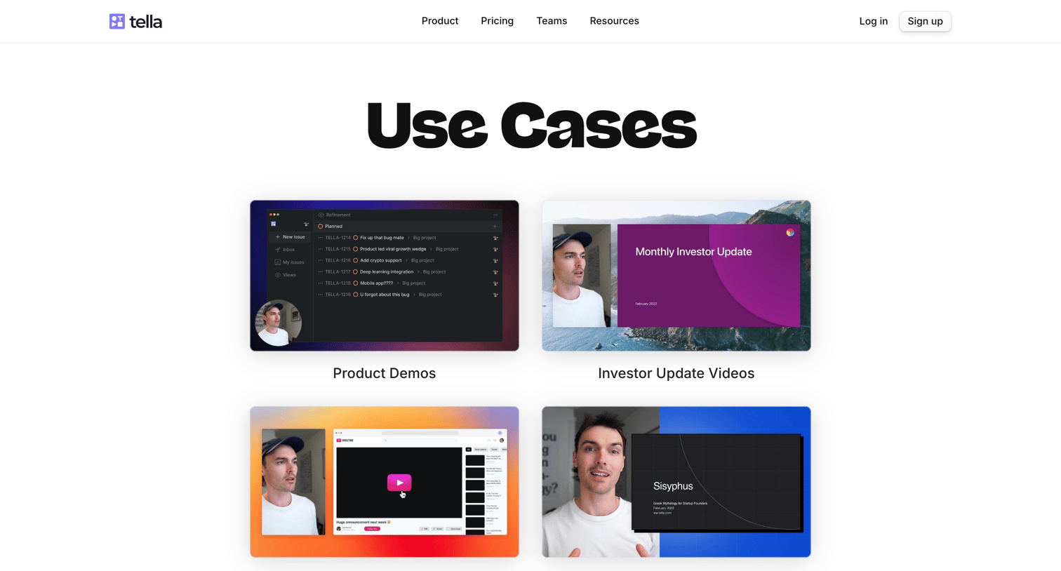 Tella - Tella — Use Cases screen