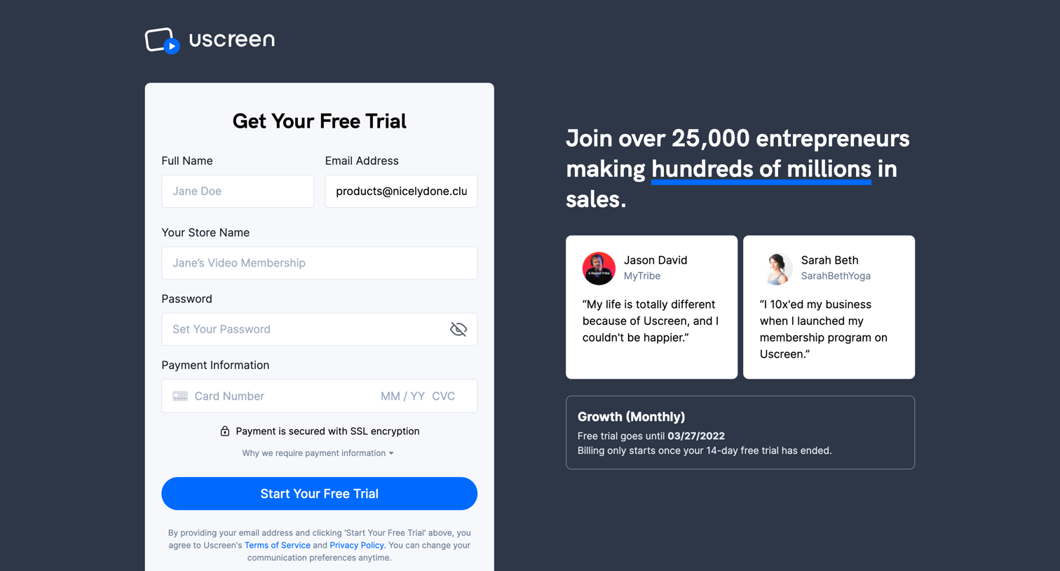Uscreen - Join Uscreen screen