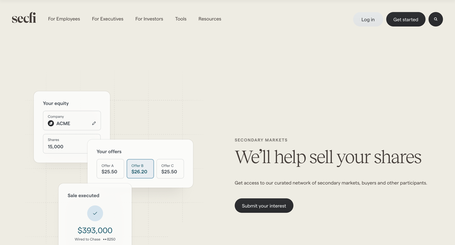 Secfi - We’ll help sell your shares — Secfi screen