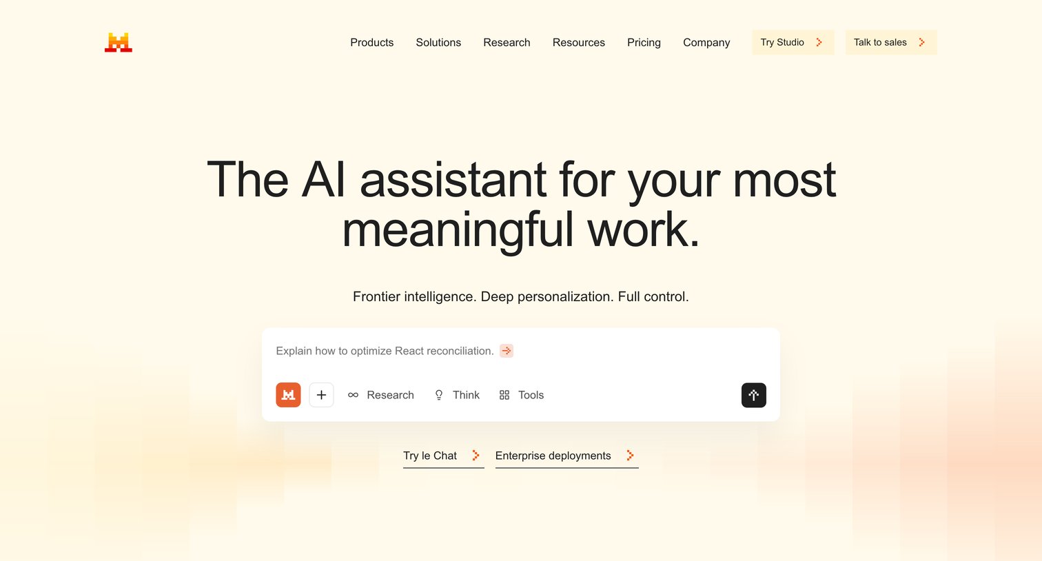 Mistral - Le Chat enterprise AI assistant  Mistral AI screen