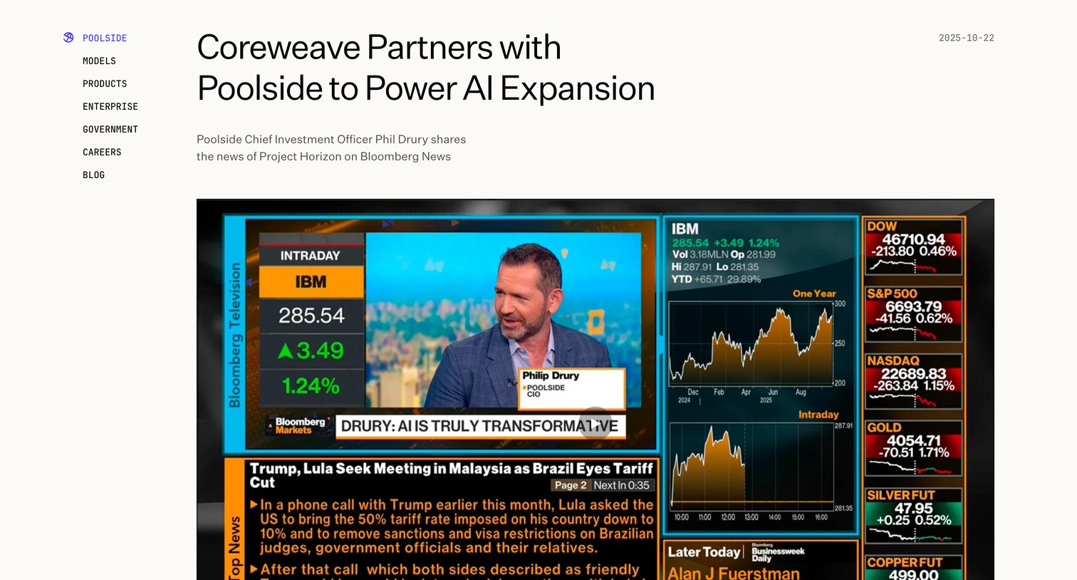 Poolside - Coreweave Partners with Poolside to Power AI Expansion — Poolside screen