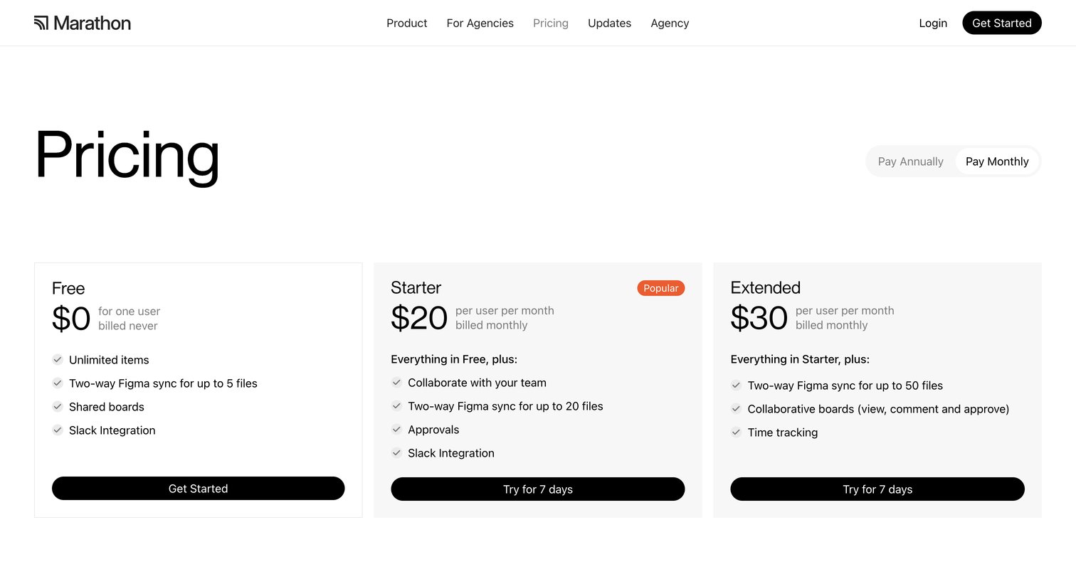 Marathon - Pricing – Marathon screen