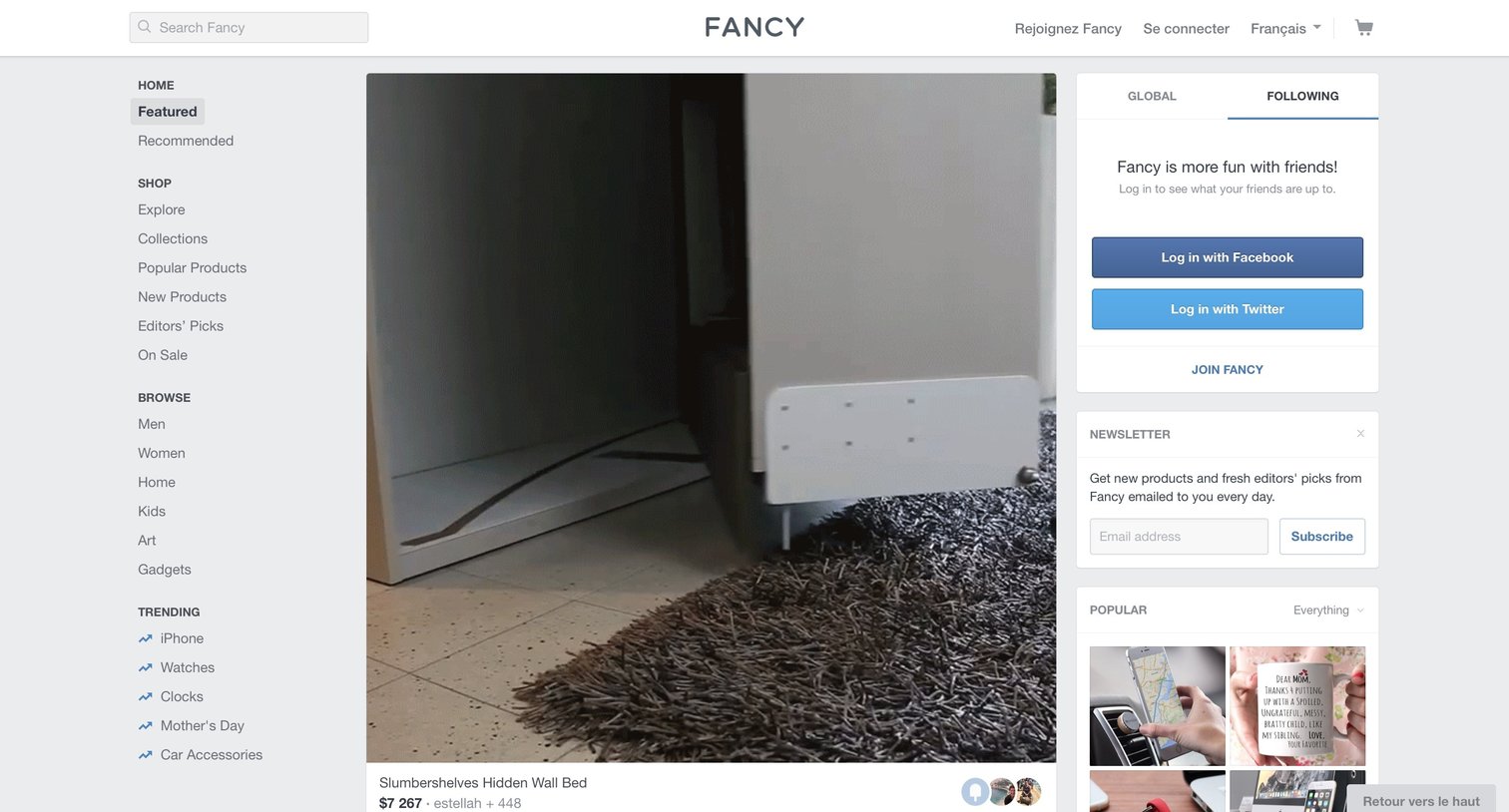 Fancy - Landing page screen