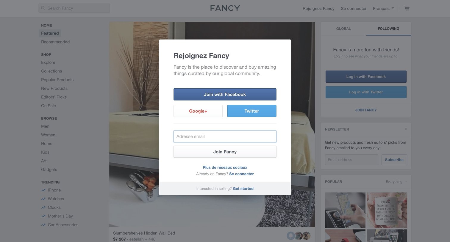 Fancy - Sign up screen