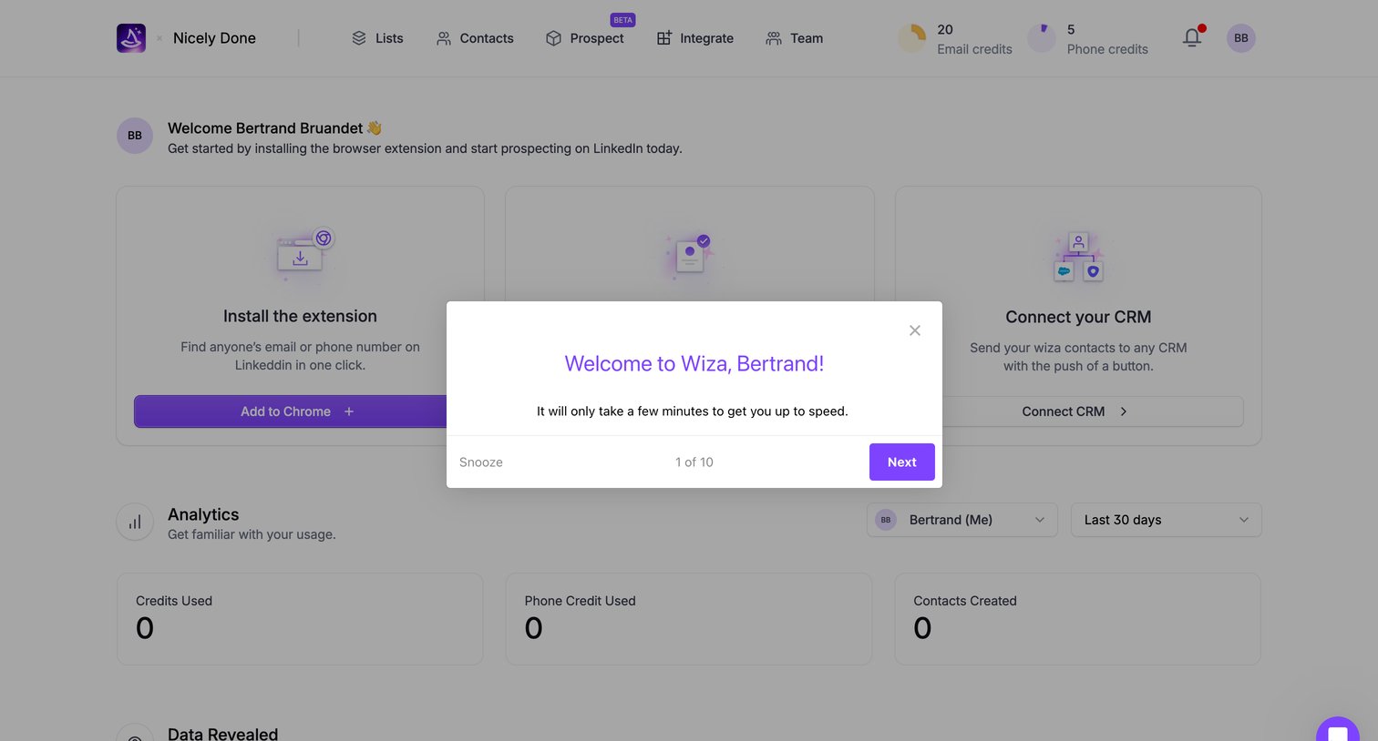 Wiza - Wiza - Dashboard screen
