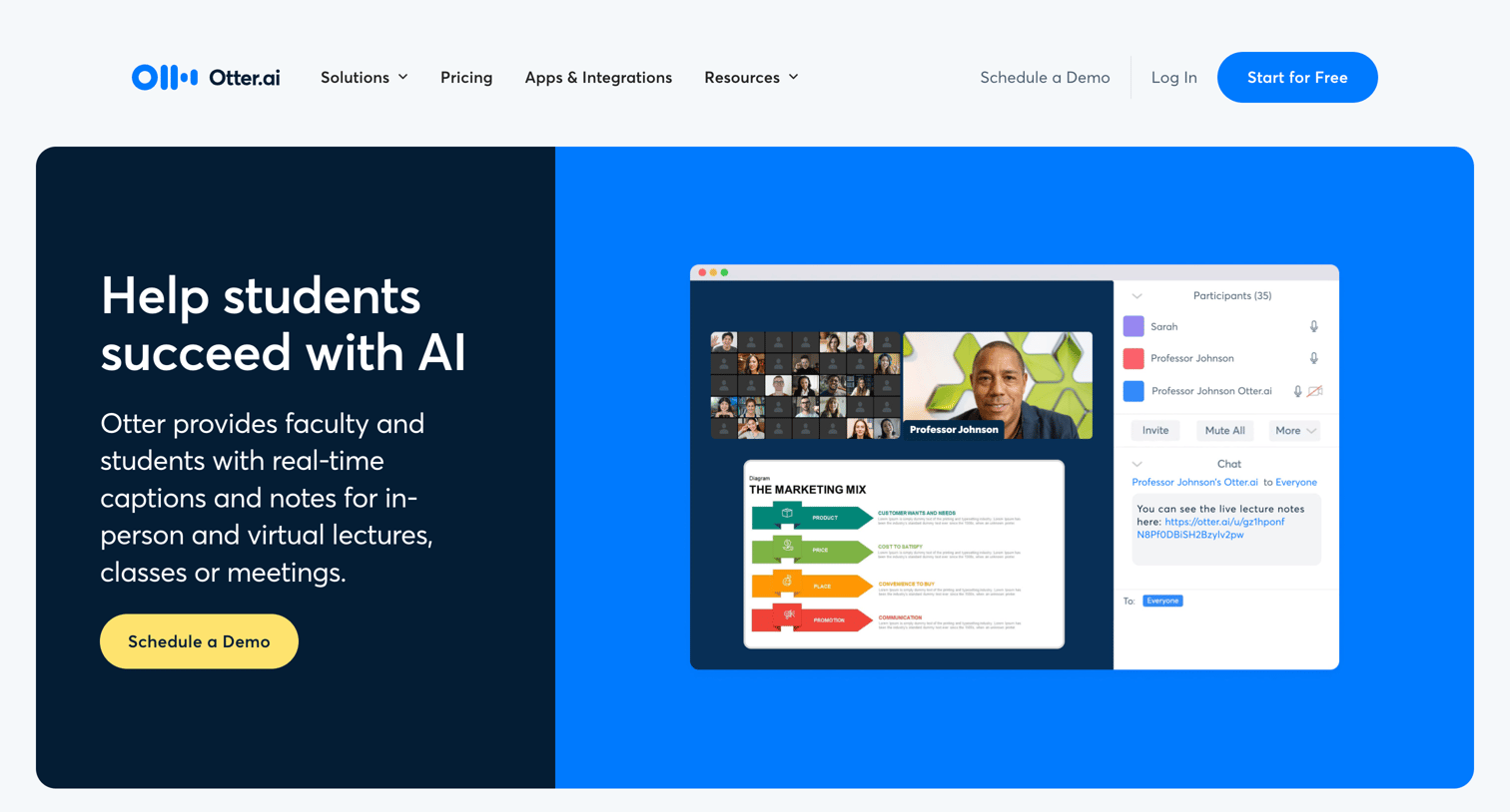Otter - Lecture Notes - Real-time for Students | Teachers Otter.ai screen