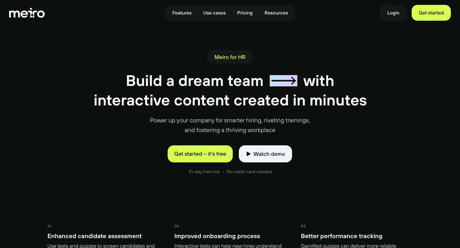 Meiro - Meiro for HR · Build a dream team with interactive content create screen