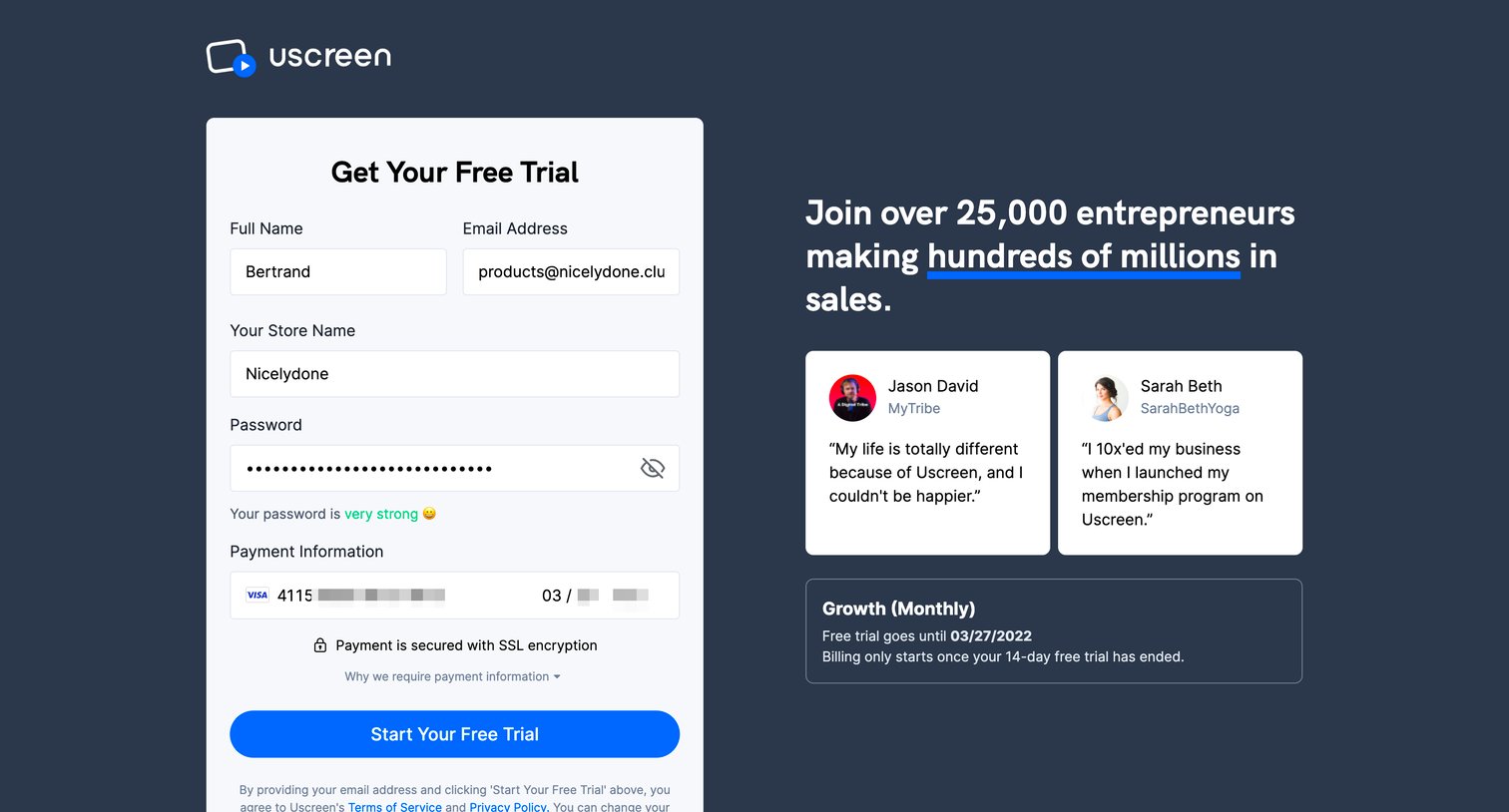 Uscreen - Join Uscreen screen