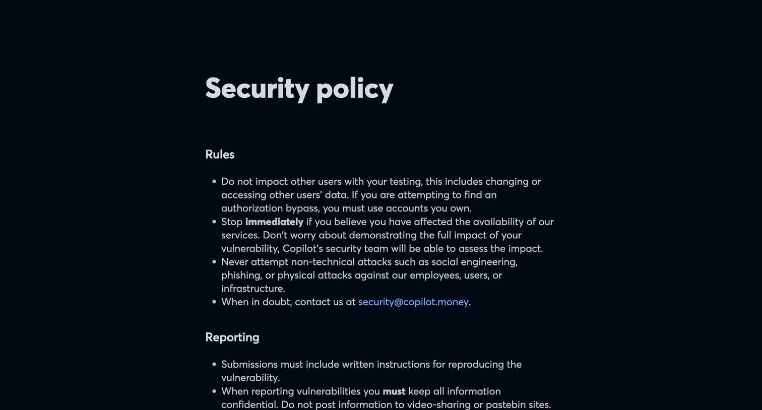 Copilot - Security Policy  Copilot screen