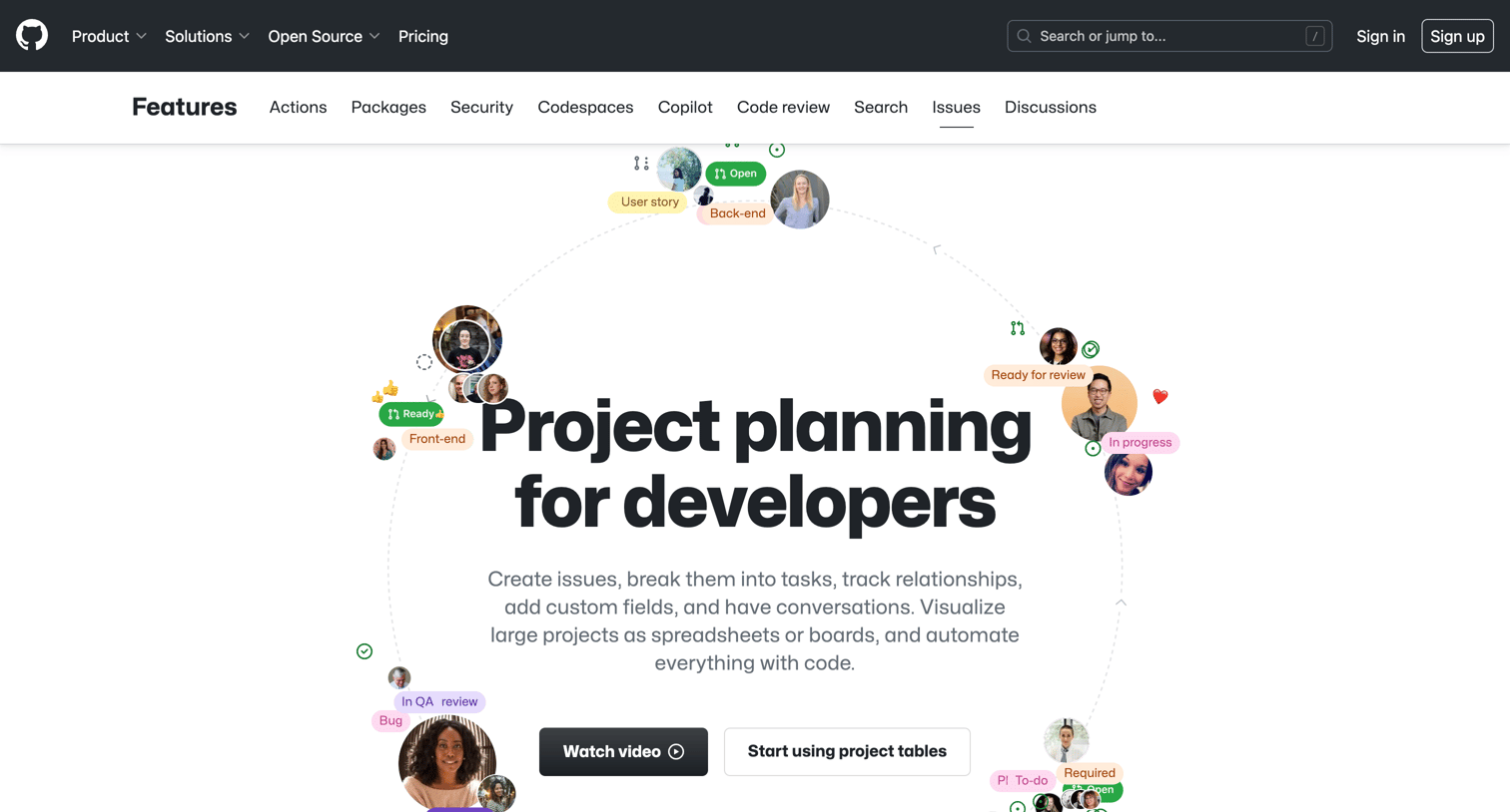 Github - GitHub Issues · Project planning for developers · GitHub screen