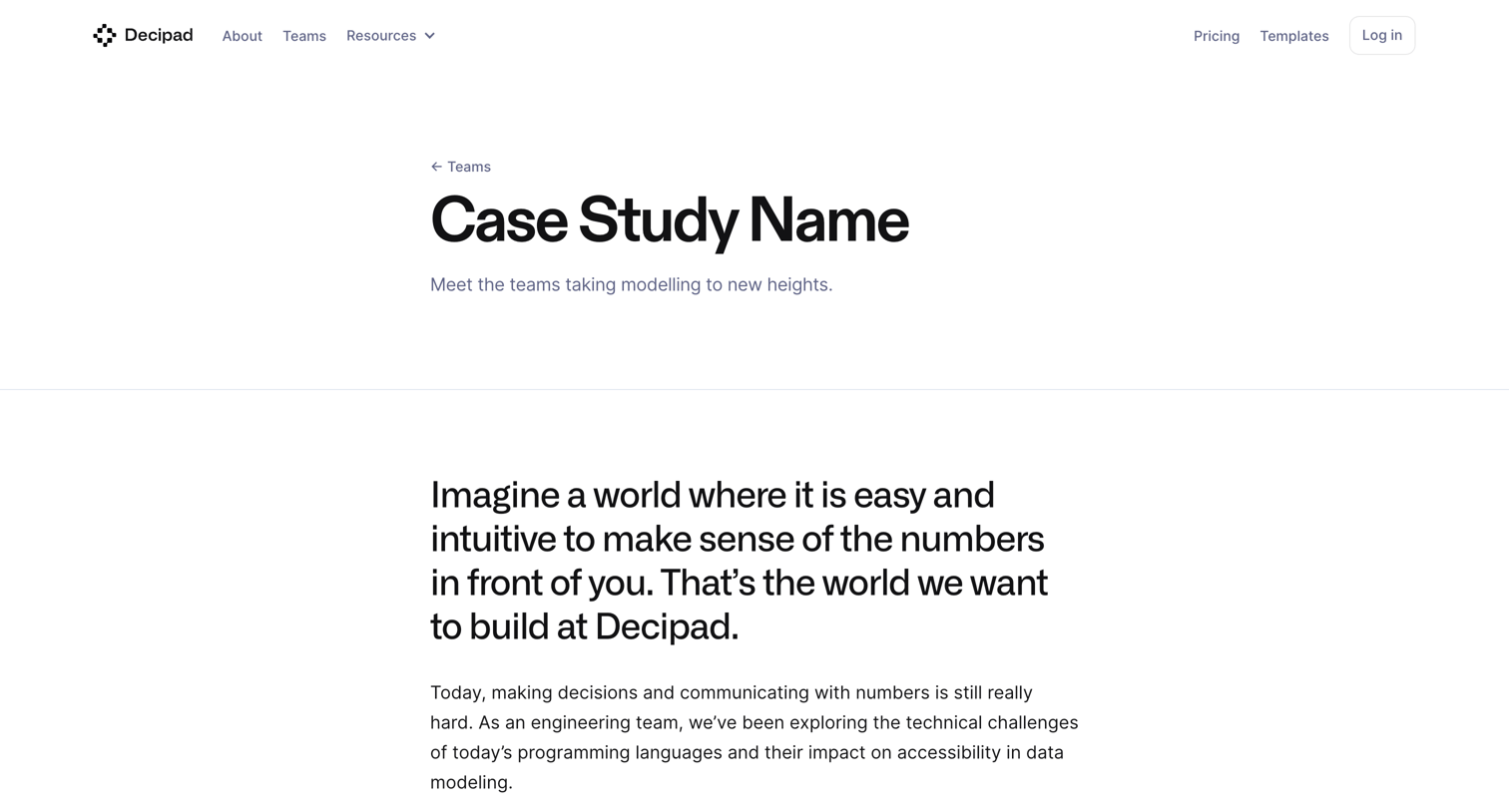 Decipad - Case Study Name screen