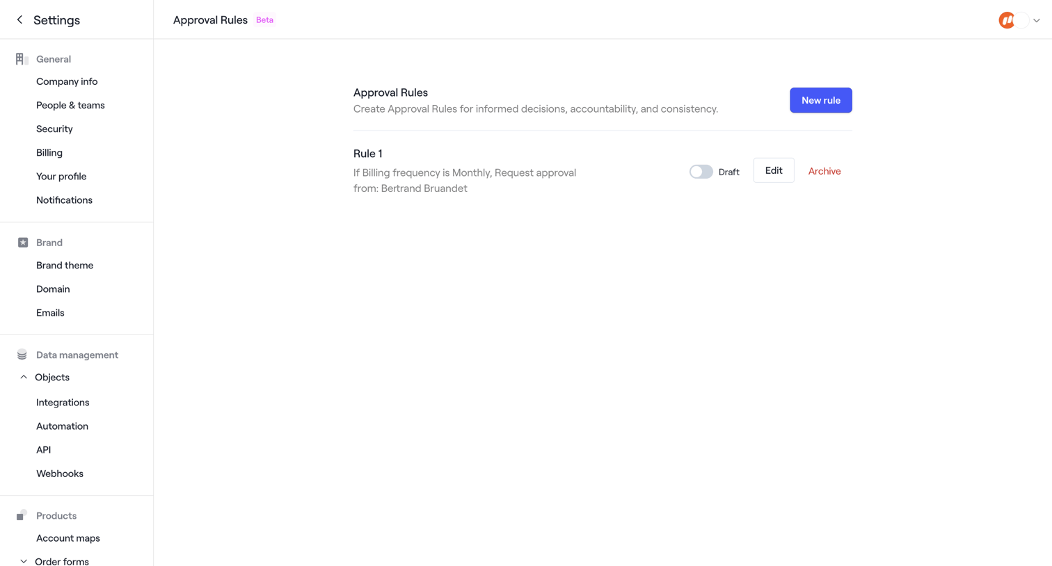 Dock - Approval Rules · Dock screen