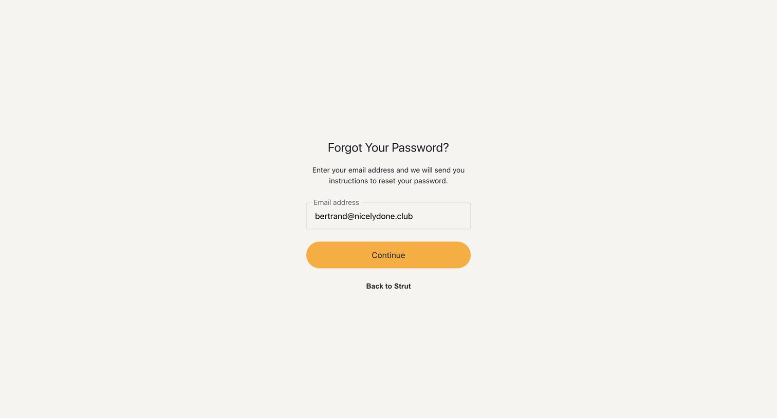 Strut - Reset your password | Strut screen
