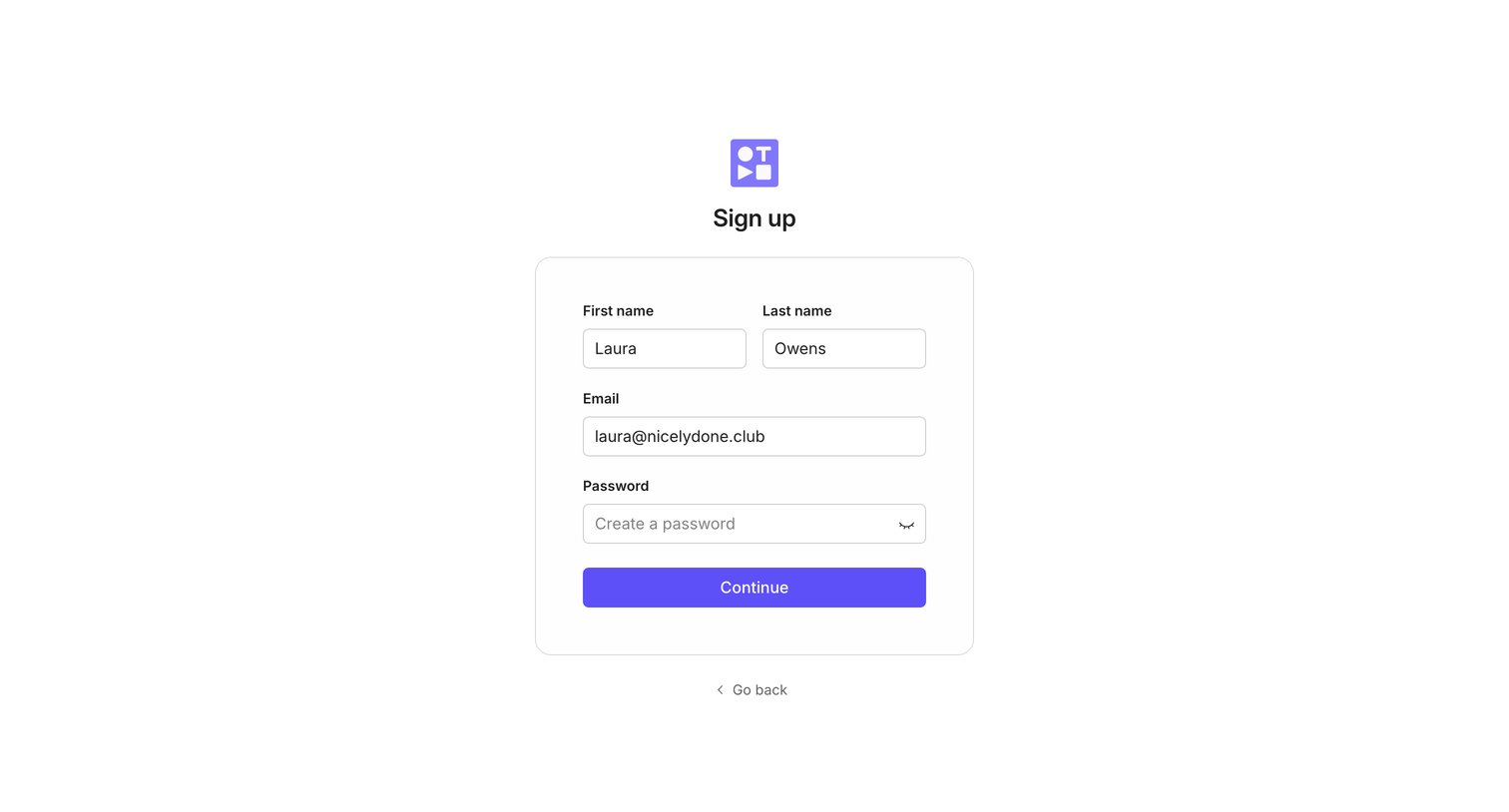 Tella - Sign up screen