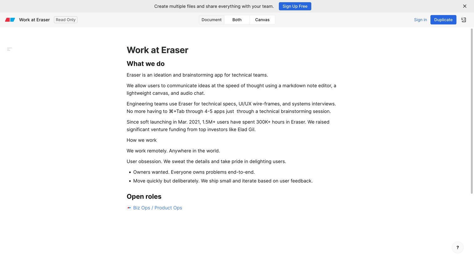 Eraser - Work at Eraser — Eraser screen
