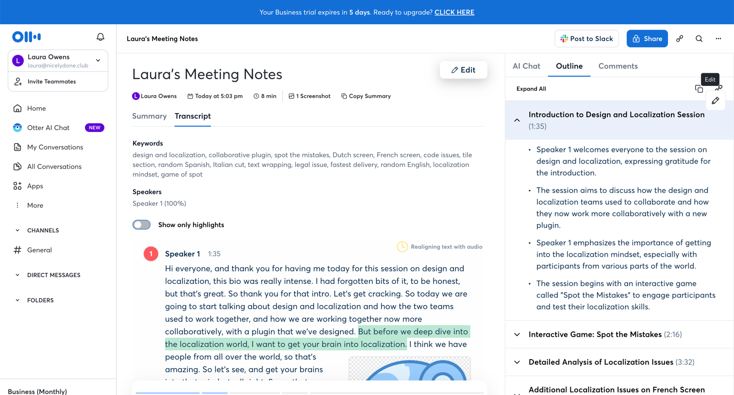 Otter - Lauras Meeting Notes - Otter.ai screen
