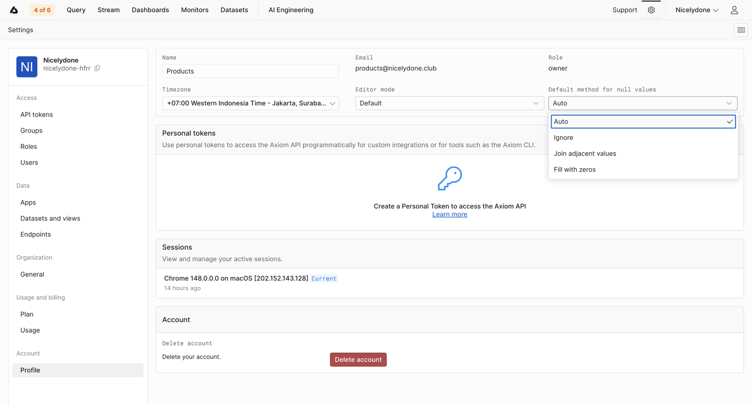 Axiom - Profile - Settings - Axiom screen