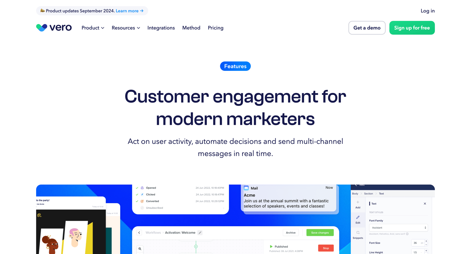 Vero - Vero Customer Engagement Platform Features screen