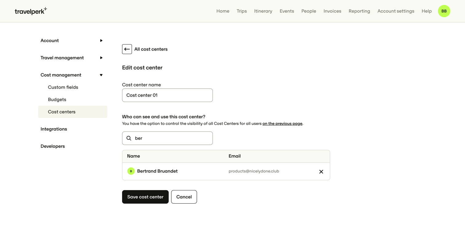 Travelperk - Account settings for Nicelydone — TravelPerk screen